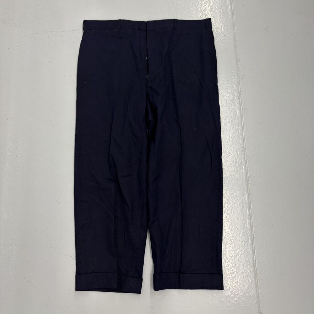 NOS Vintage 50s Navy Wool/Cotton Wide Leg Trousers 38x26